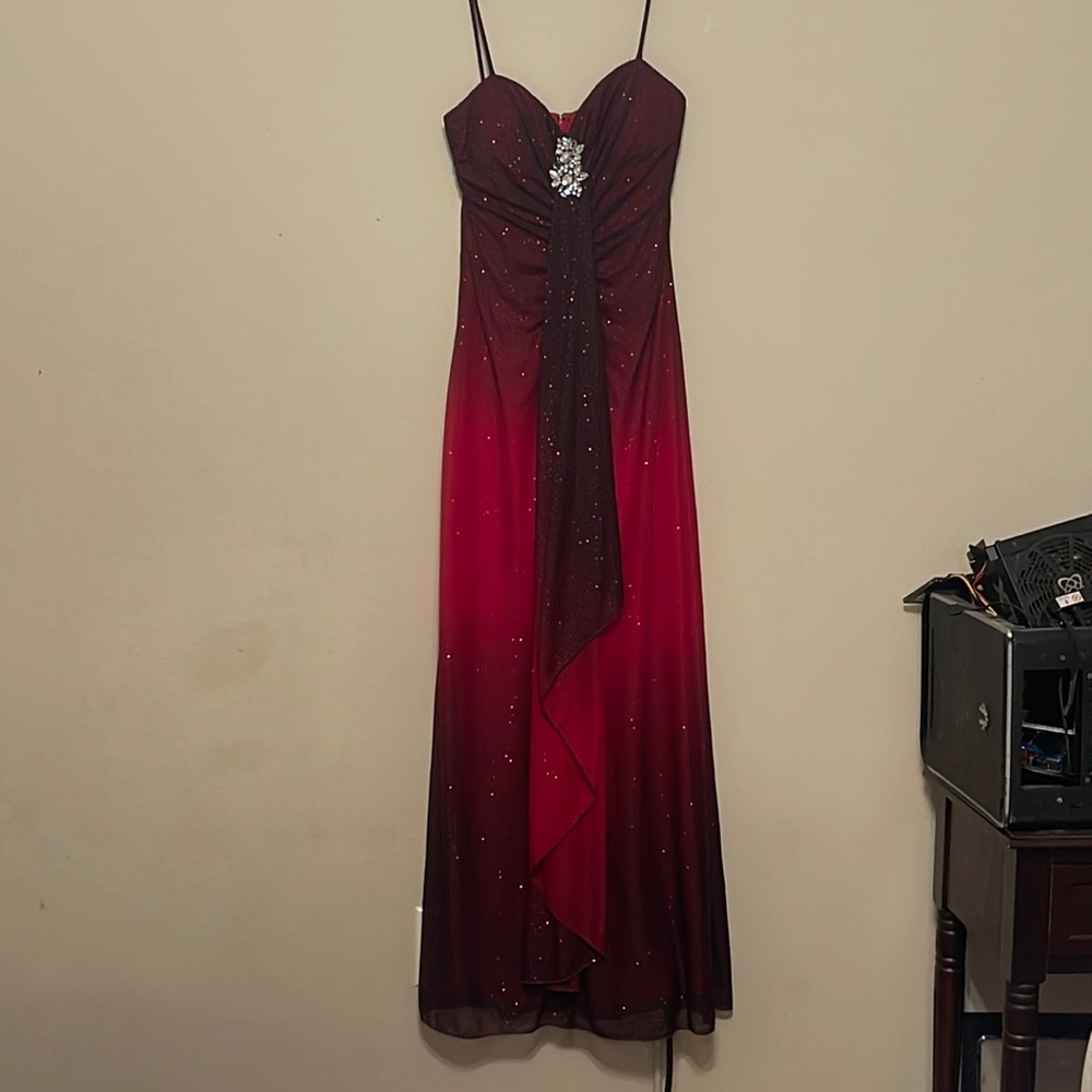 Red Floor length Red Ombré Gown with glitter and Jewel detailing!